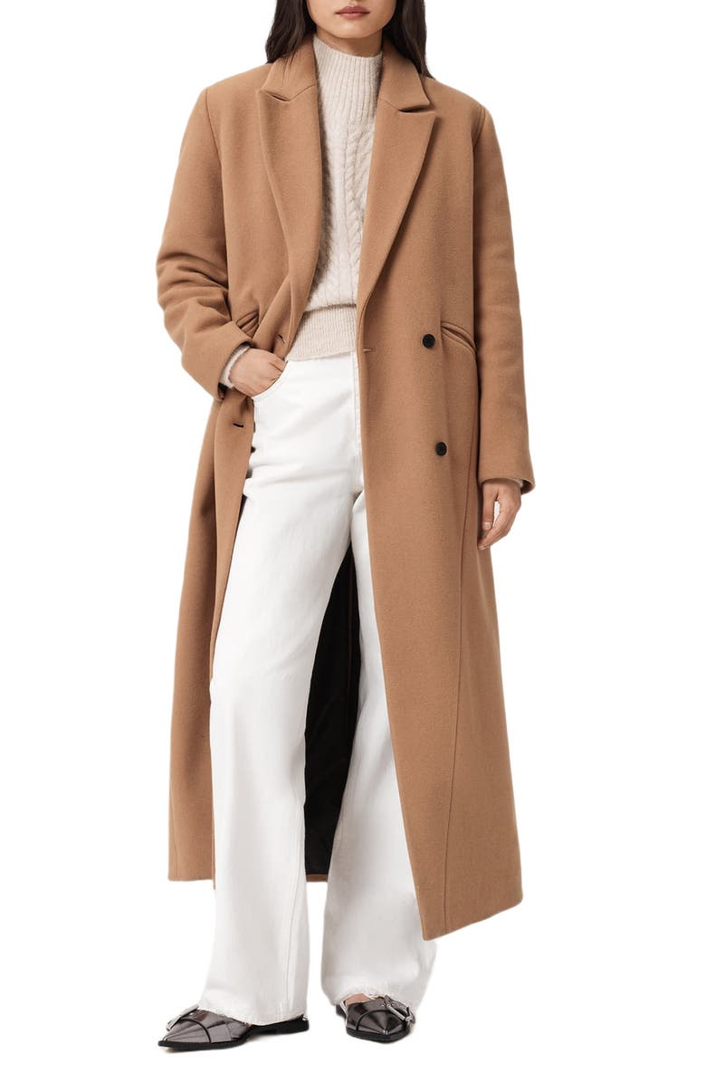 AllSaints Nellie Double Breasted Wool Blend Coat, Alternate, color, Rattan Brown