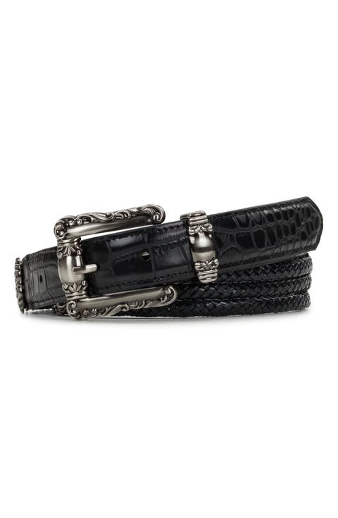 Barni Distressed Croc-Embossed Leather