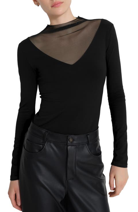 Saige Mesh Inset Long Sleeve Top