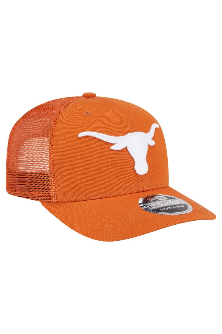 Men's New Era Texas Orange Texas Longhorns Primary 9SEVENTY Trucker Stretch-Snap Hat, Alternate, color, Burnt Orange