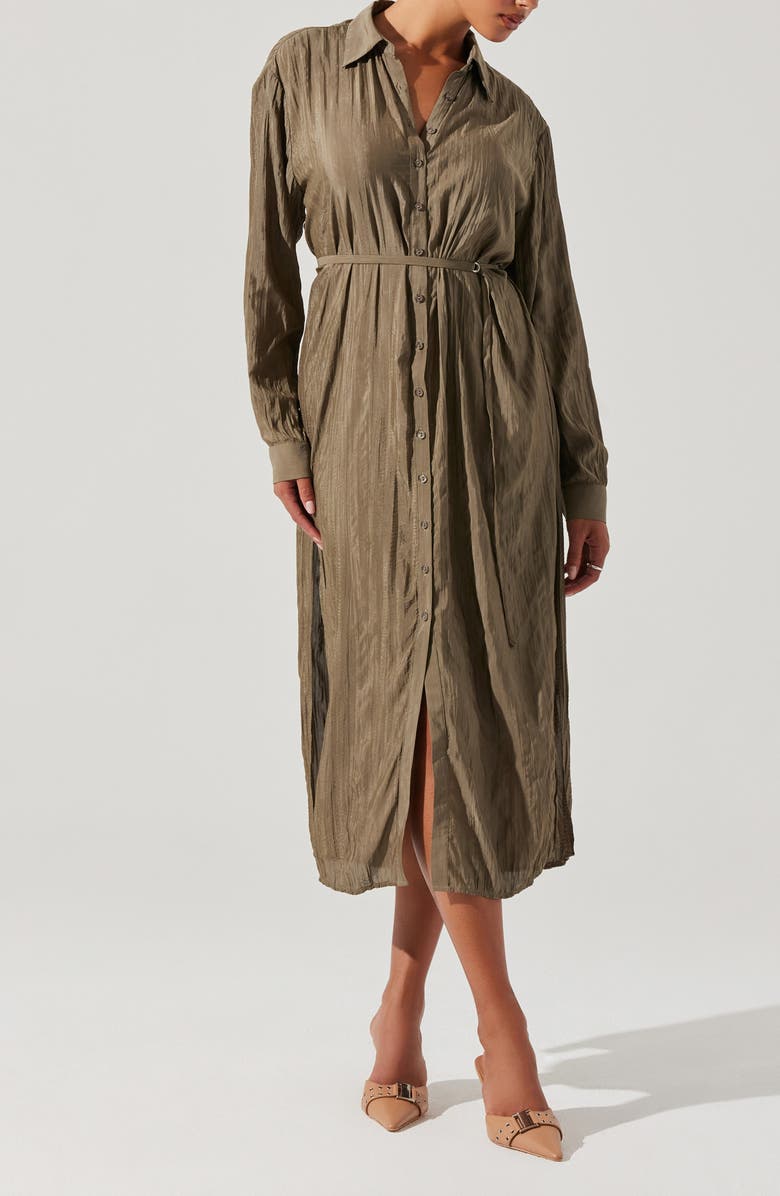 ASTR the Label Belted Long Sleeve Midi Shirtdress, Alternate, color, Olive