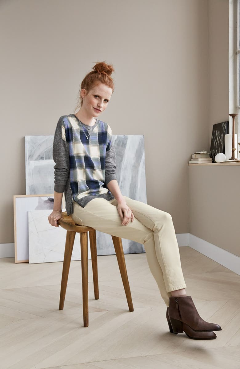 Bobeau Plaid Front Side Zip Sweatshirt, Alternate, color, 