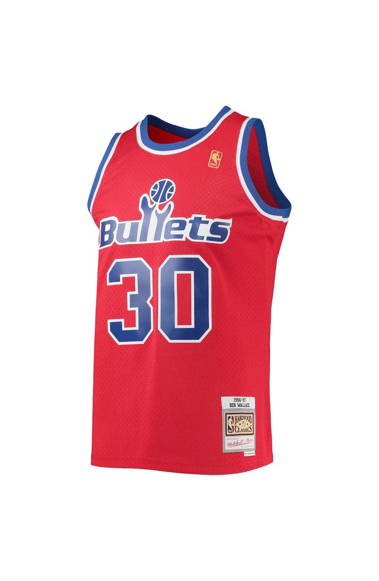 Mitchell & Ness Men's Mitchell & Ness Ben Wallace Red Washington Bullets 1996/97 Hardwood Classics Swingman Jersey, Alternate, color, Red