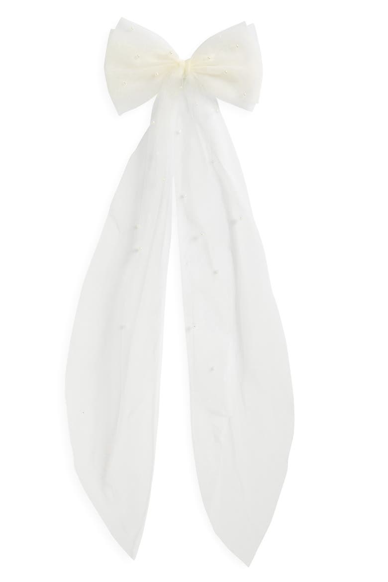 Aluma Faux Pearl Tulle Bow, Main, color, IVORY