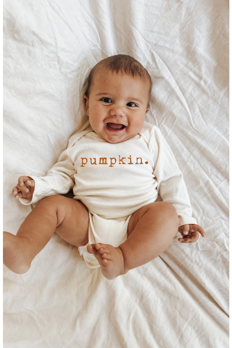Pumpkin - Organic Long Sleeve Baby Bodysuit, Alternate, color, Natural Rust Lettering