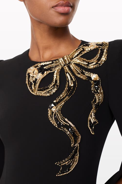 Jenny Packham Love Bow Split-sleeve Midi Dress In Black