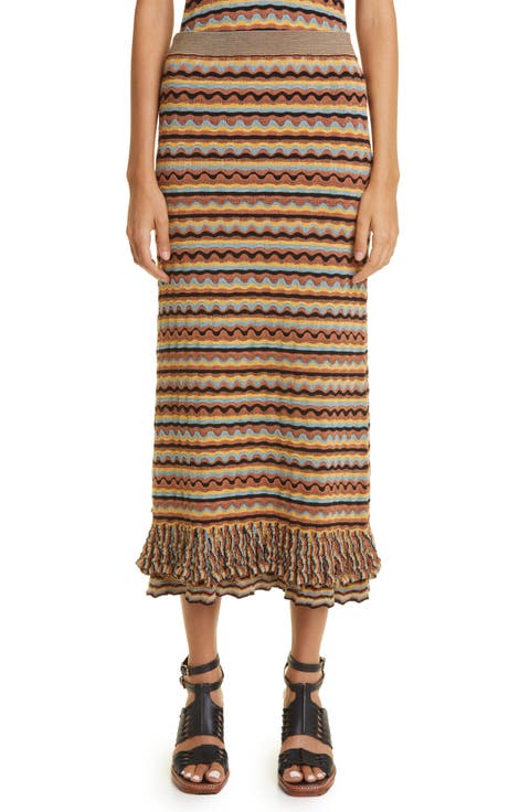 Cosette Stripe Silk & Cotton Blend Knit Skirt