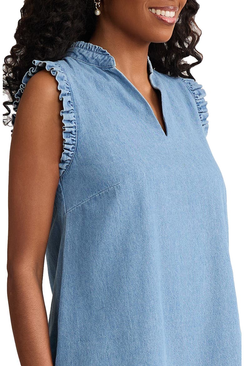Ruffle Sleeveless Chambray Trapeze Dress, Alternate, color, PISCES WASH