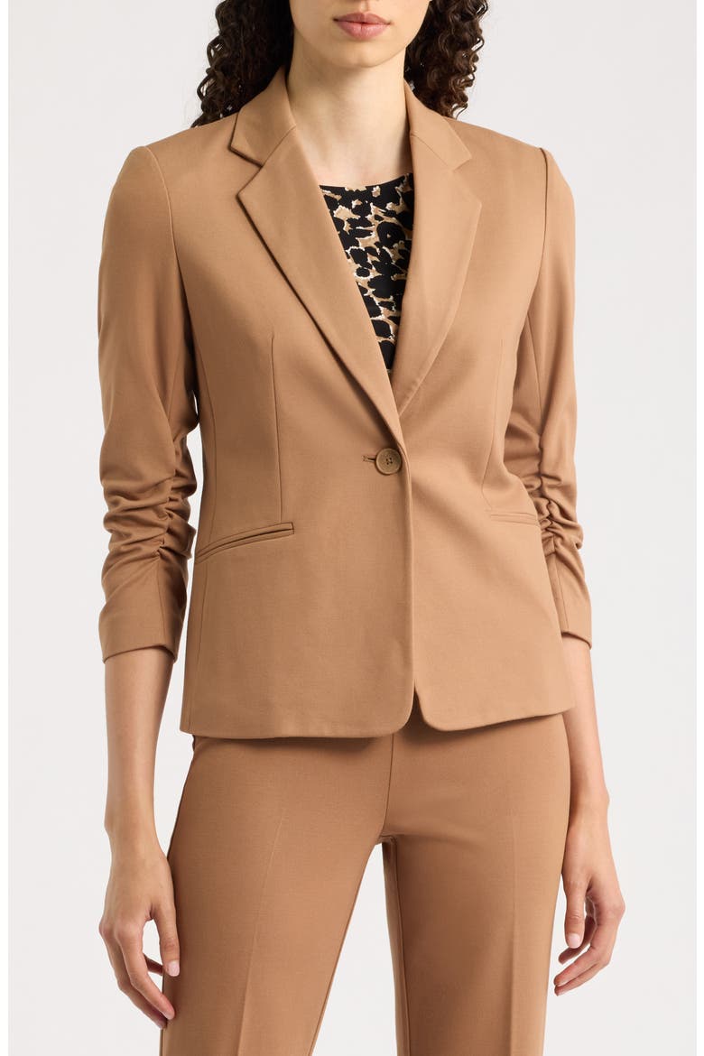 Scrunch Sleeve One-Button Jacket, Alternate, color, VICUNA