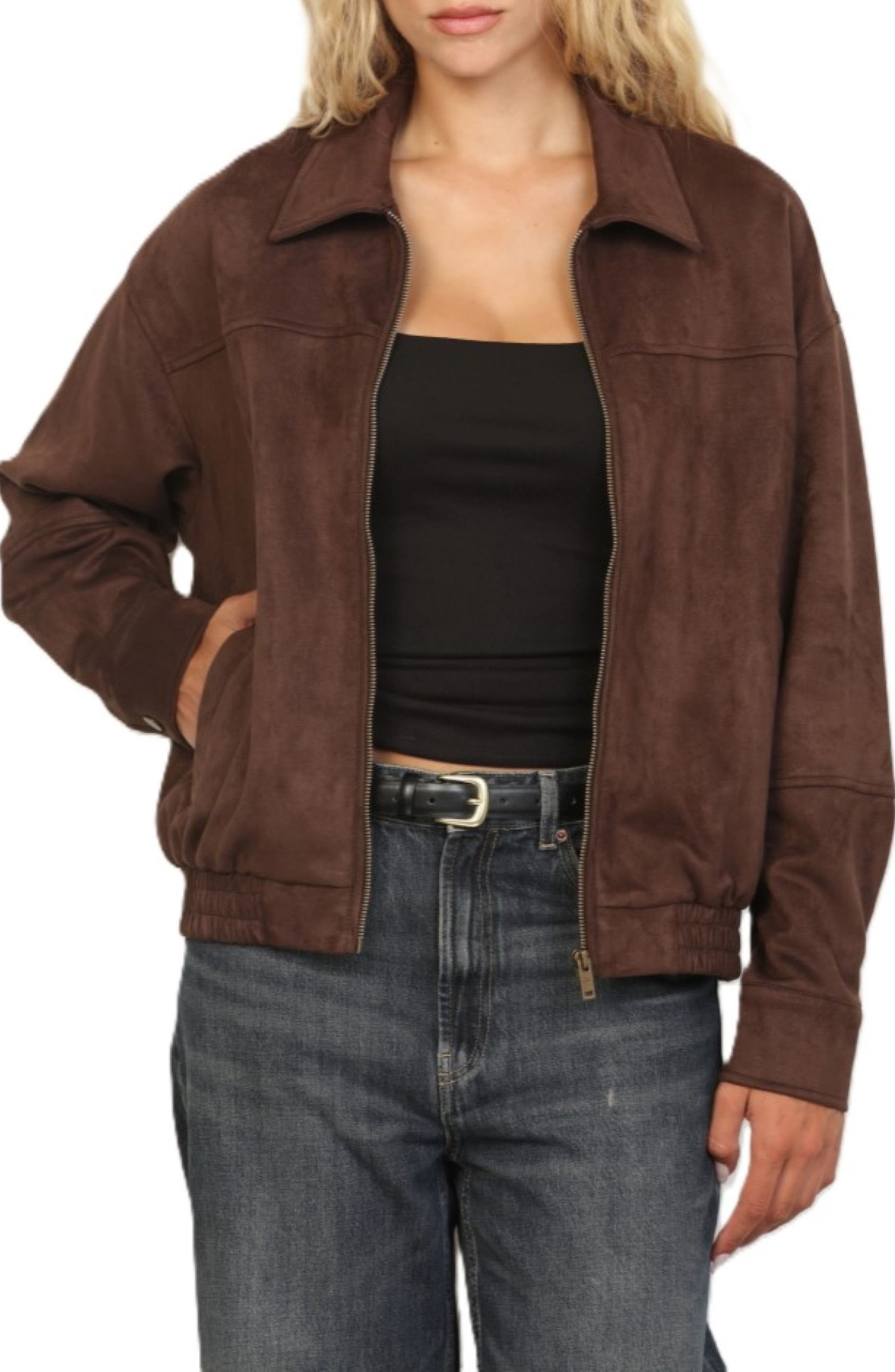 Faux Suede Zip Front Jacket