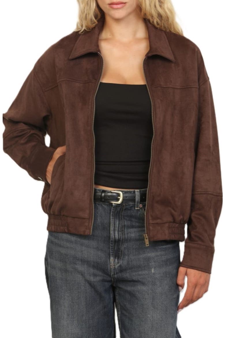 Faux Suede Zip Front Jacket, Main, color, HOT FUDGE