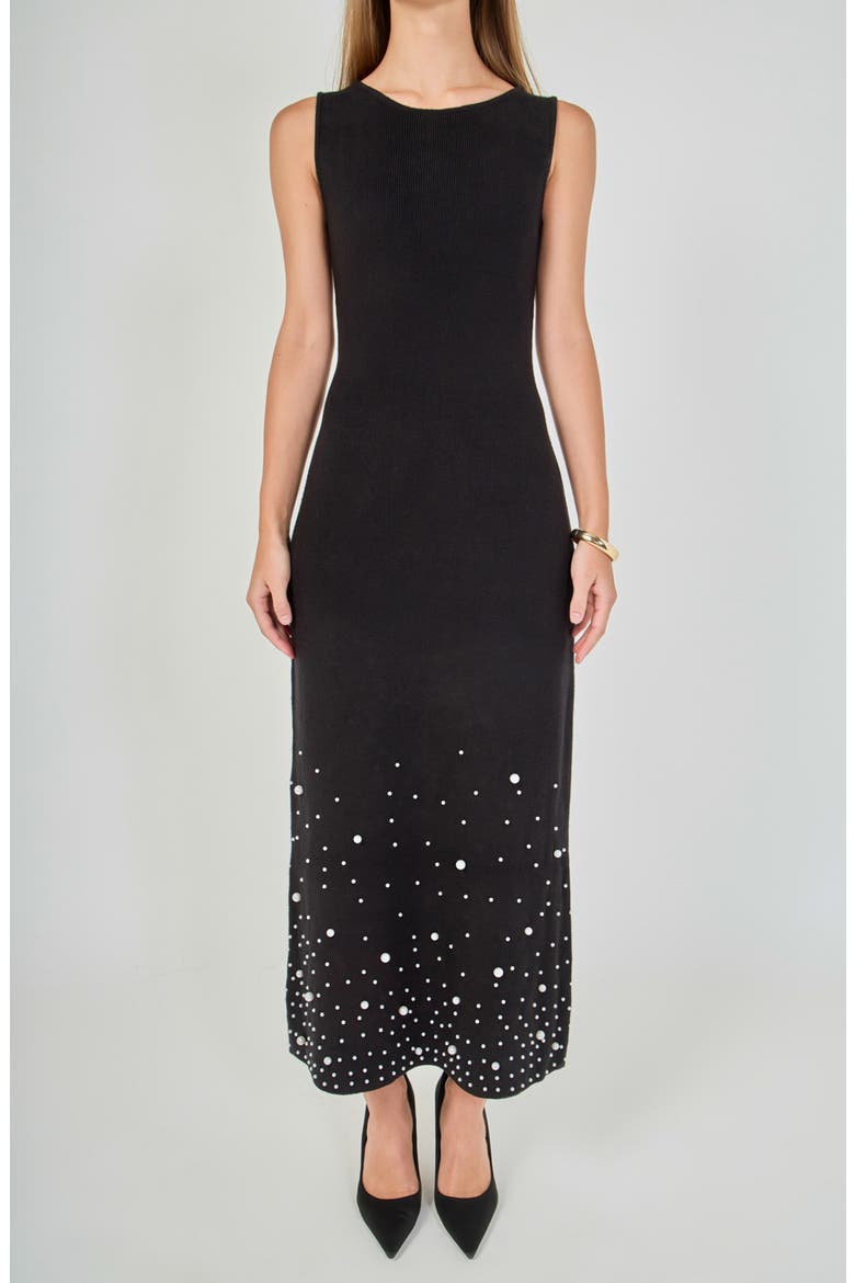 Pearl Embellished Knit Maxi Dress, Alternate, color, BLACK