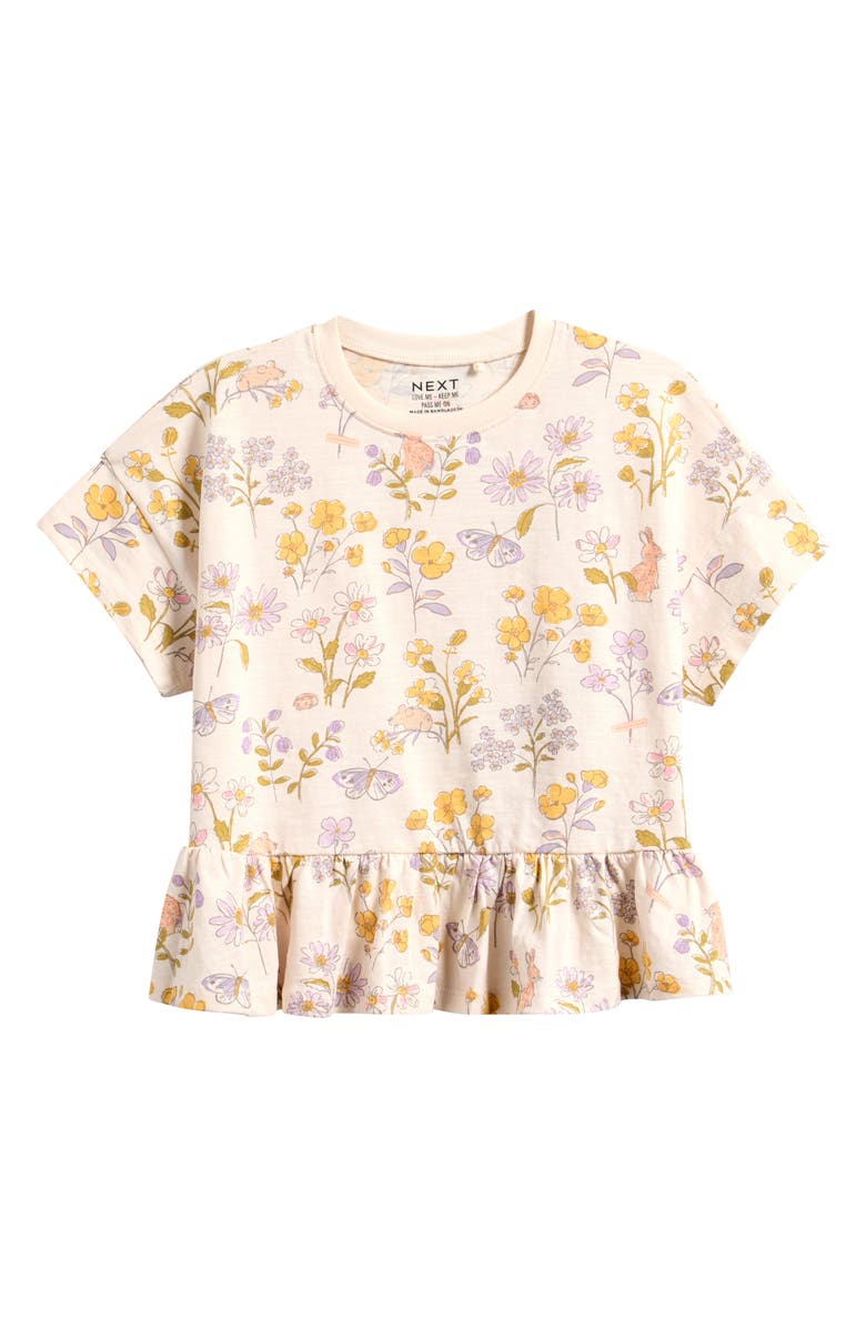 NEXT Kids' Ditsy Frill Floral Cotton T-Shirt, Main, color, Neutral