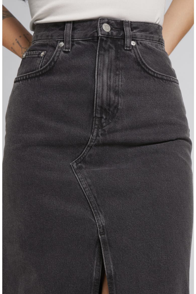 Denim Raw Hem Midi Skirt, Alternate, color, BLACK WASHED