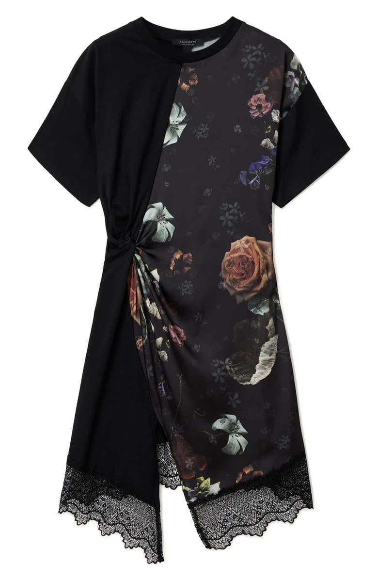 AllSaints Lana Lace Hem Minidress, Alternate, color, Haze Black