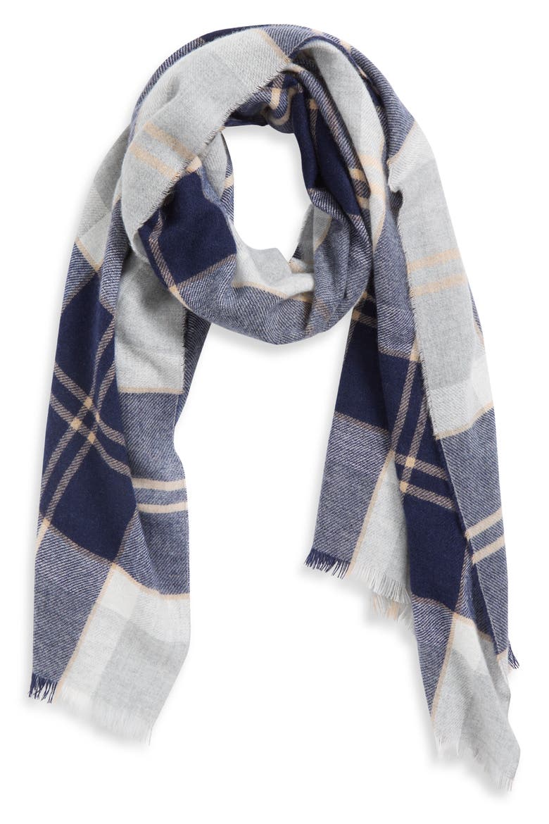 Tartan Cashmere Scarf, Alternate, color, SILVER BNCKBN KU0499