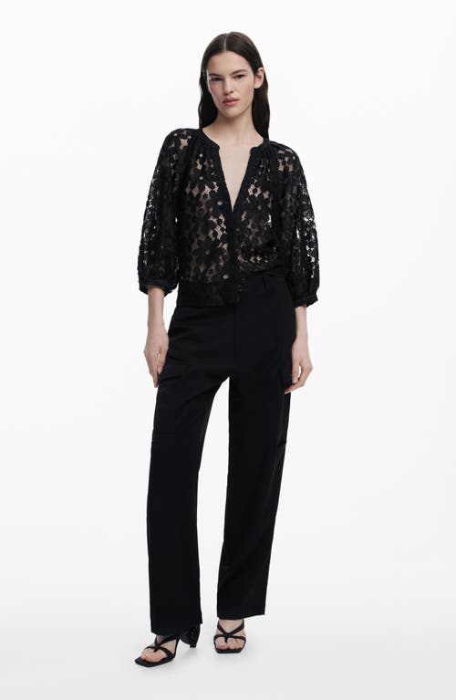 Desigual Lace Front Button Top In Black