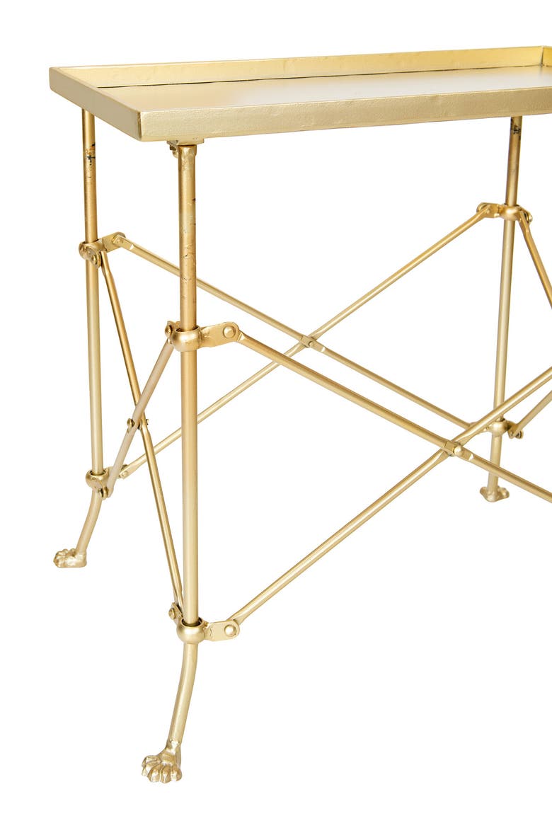 Vintage Rectangular Metal End Table with Claw Feet, Gold, Alternate, color, Gold
