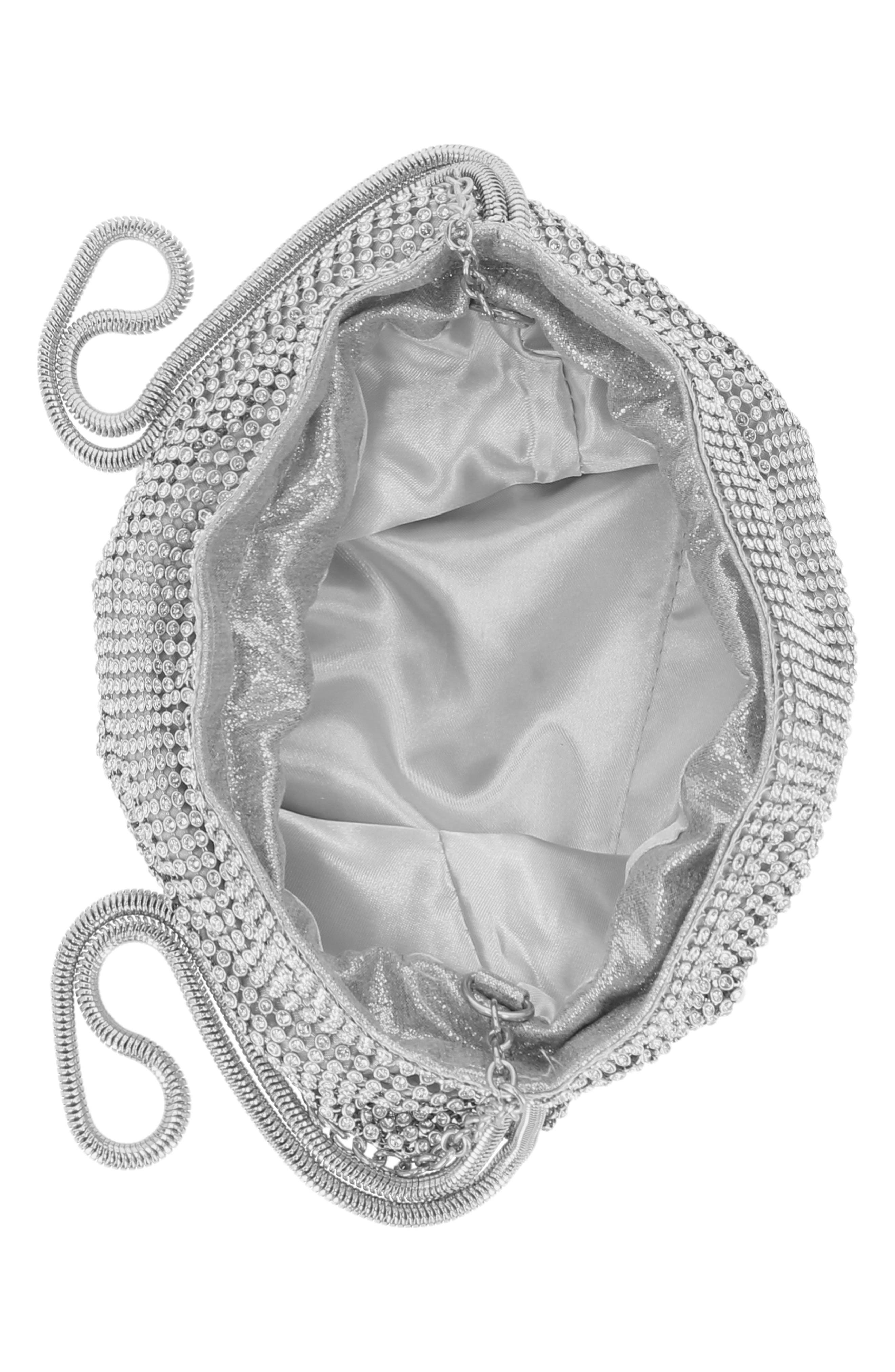 Jessica McClintock Maxine Drawstring Rhinestone Clutch, Alternate, color, 42N-Silver
