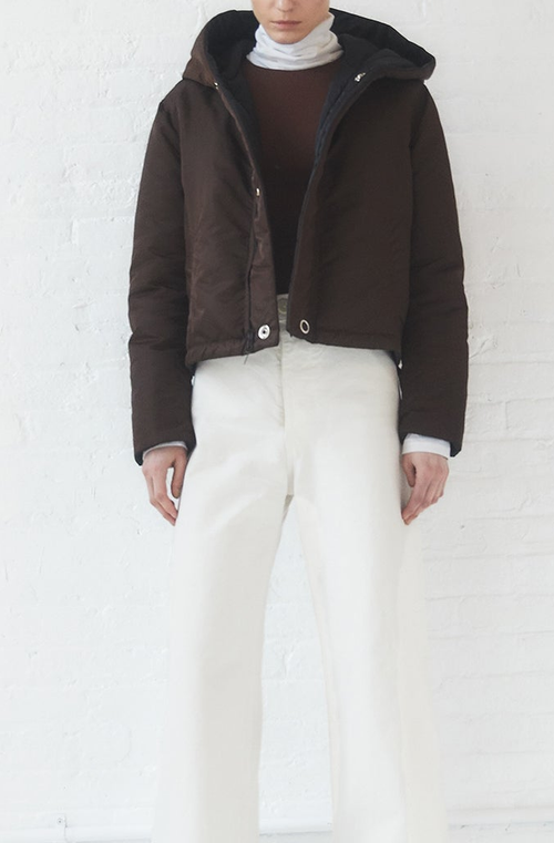 Caalo Reversible Sustainable Down Short Coat In Dark Brown