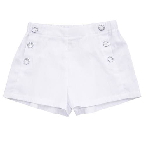 Busy Bees Sailor Button Shorts in White Seersucker 
