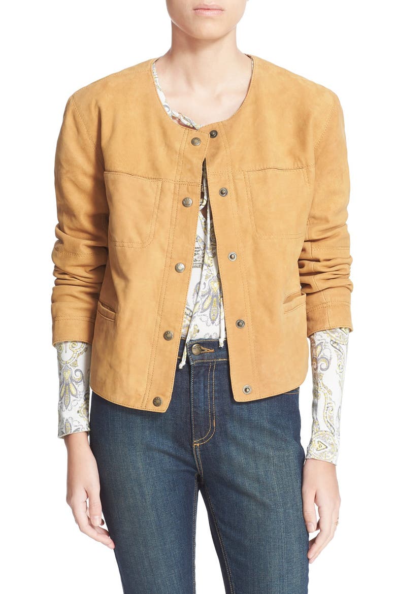 Collarless Suede Jacket, Main, color, GOLDEN HAZE