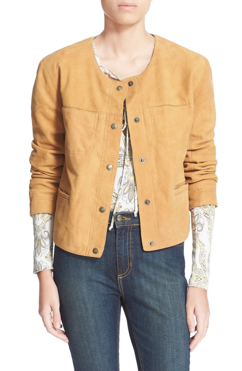Free People Collarless Suede Jacket, Main, color, 