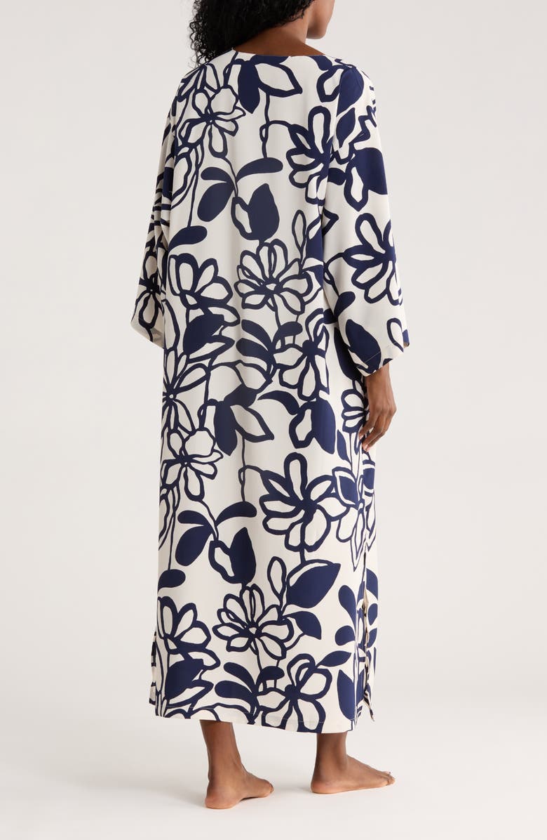 Natori Floral Caftan, Alternate, color, Navy