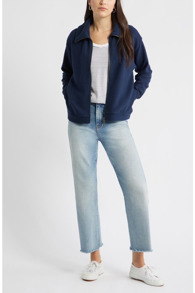 Ottoman Knit Bomber Jacket, Alternate, color, NAVY STILL