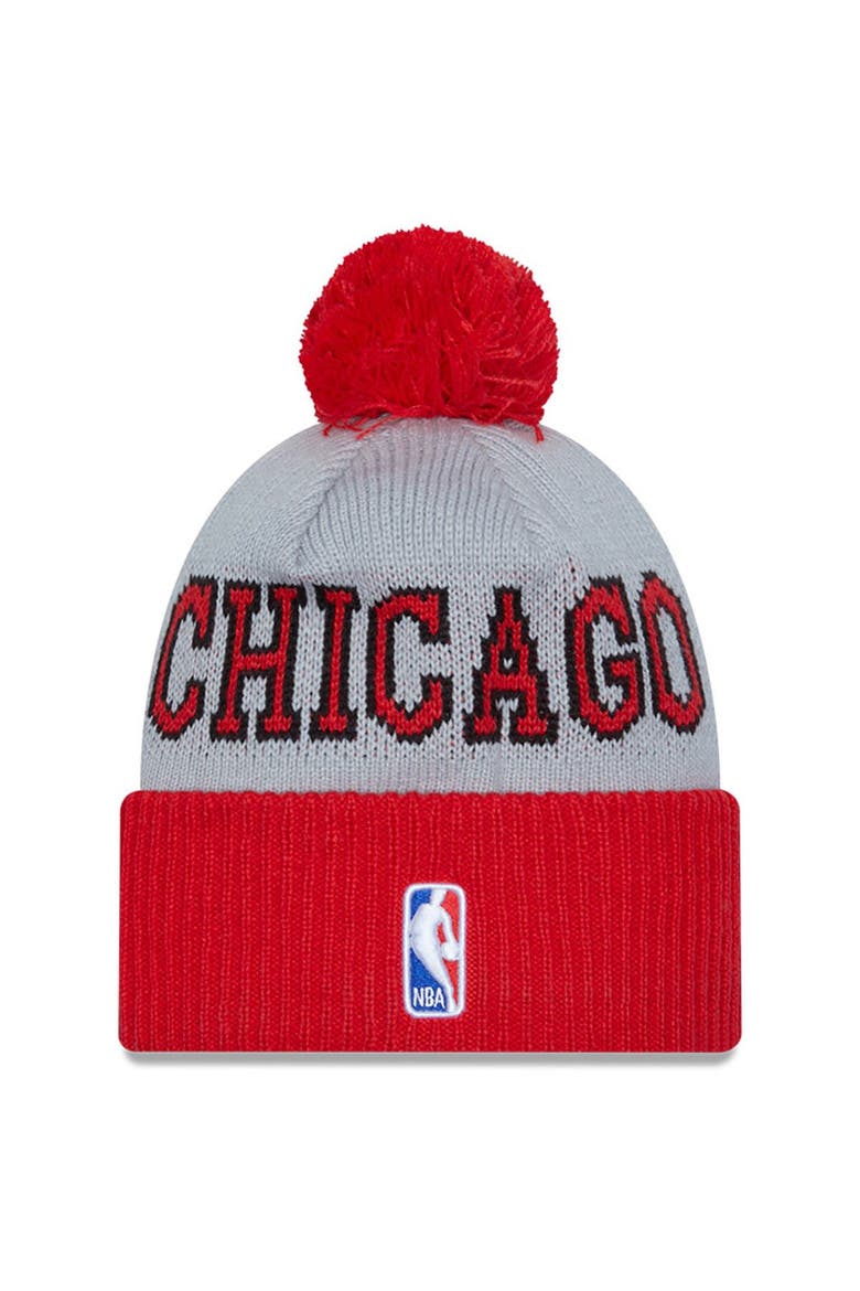 Men's New Era Red/Gray Chicago Bulls Tip-Off Two-Tone Cuffed Knit Hat with Pom, Alternate, color, Red