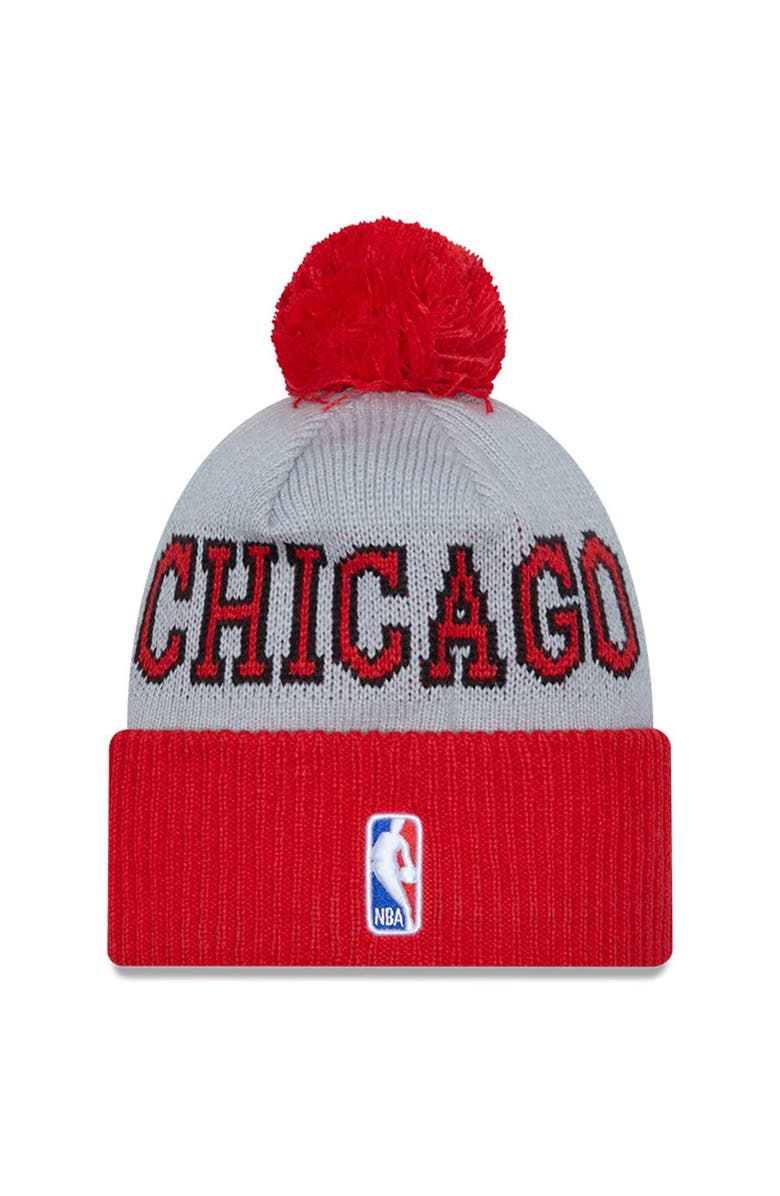 New Era Men's New Era Red/Gray Chicago Bulls Tip-Off Two-Tone Cuffed Knit Hat with Pom, Alternate, color, 