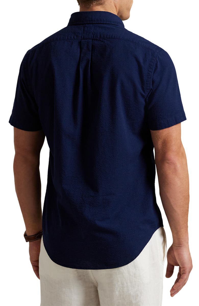 Polo Ralph Lauren Solid Short Sleeve Cotton Seersucker Button-Down Shirt, Alternate, color, 