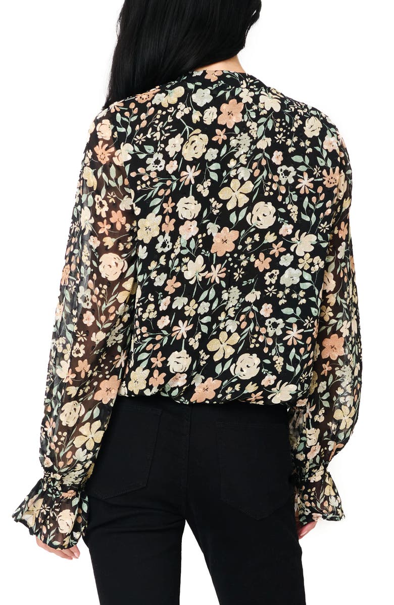 GIBSONLOOK Floral Print Surplice Top, Alternate, color, Black Multi Floral