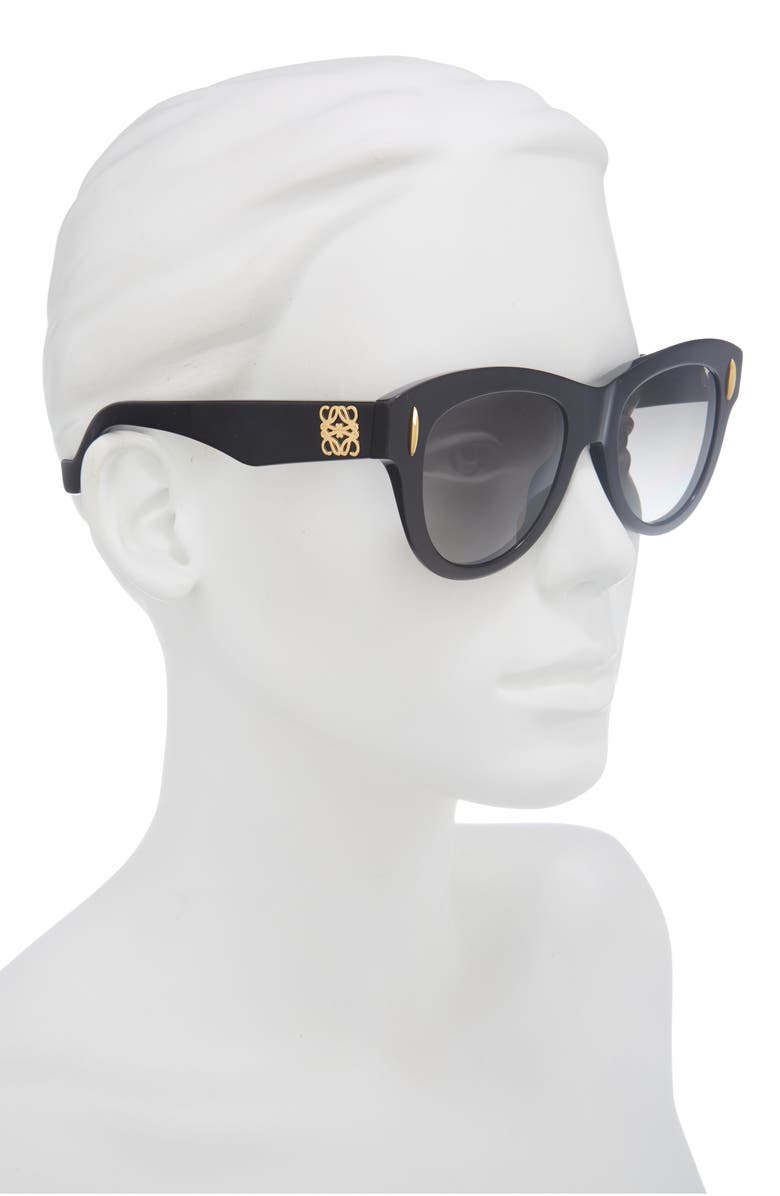 Loewe Anagram Round Sunglasses, Alternate, color, Shiny Black / Gradient Smoke