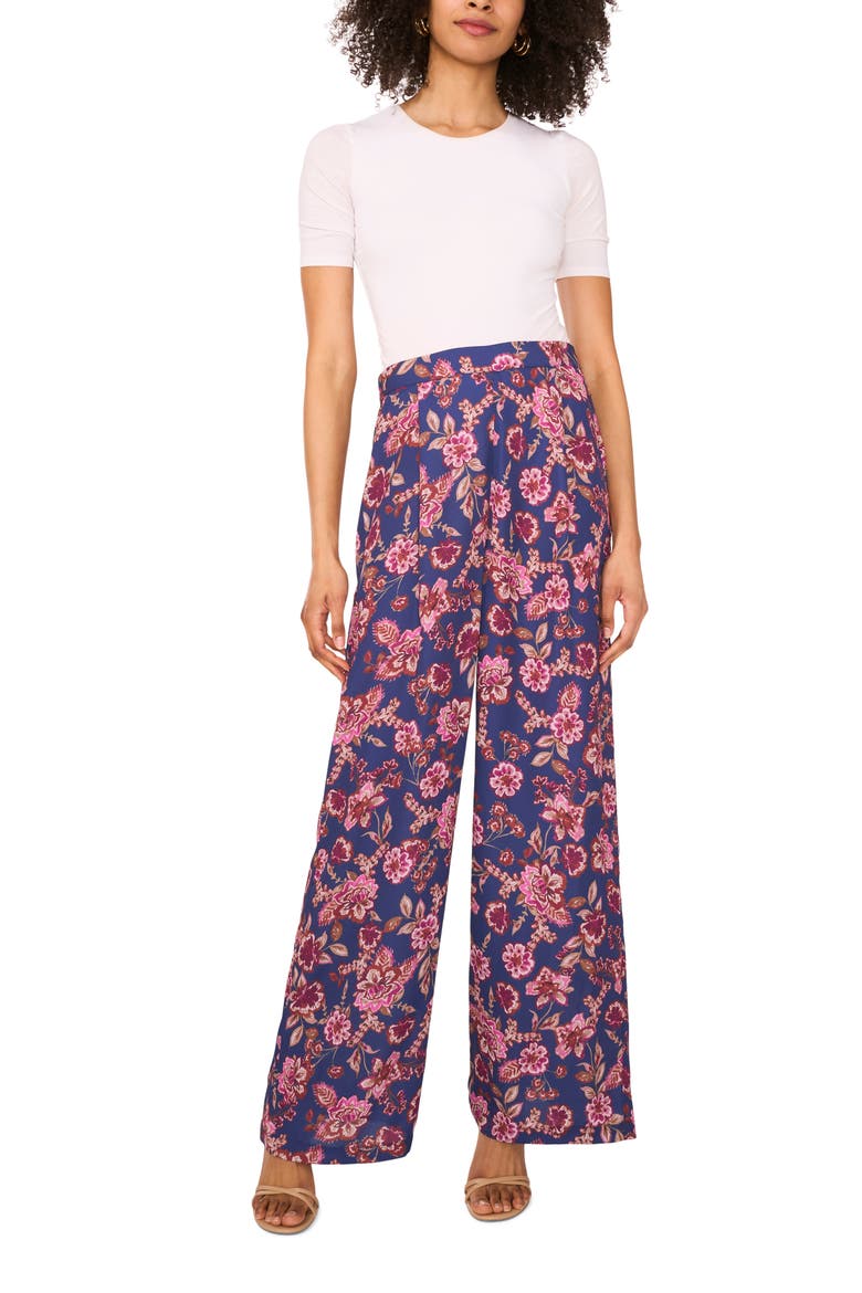 Floral Wide Leg Pants, Alternate, color, DEEP SKY
