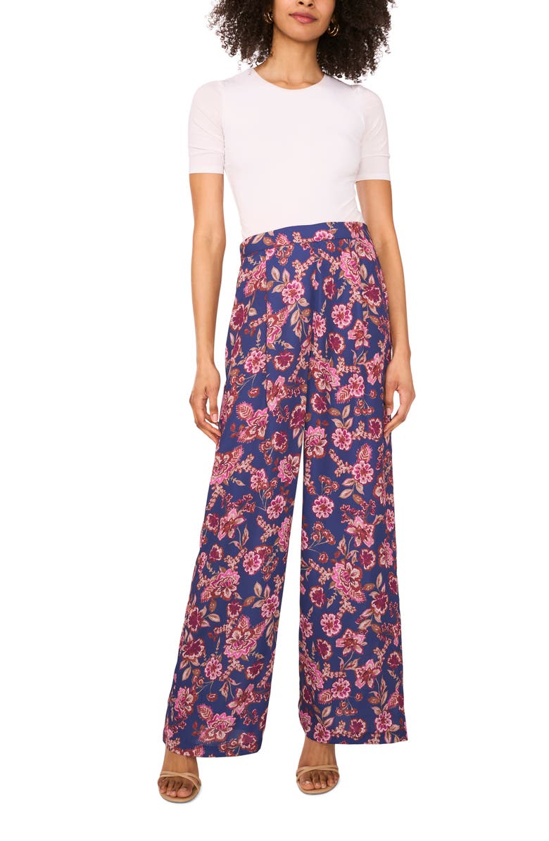 Vince Camuto Floral Wide Leg Pants, Alternate, color, Deep Sky