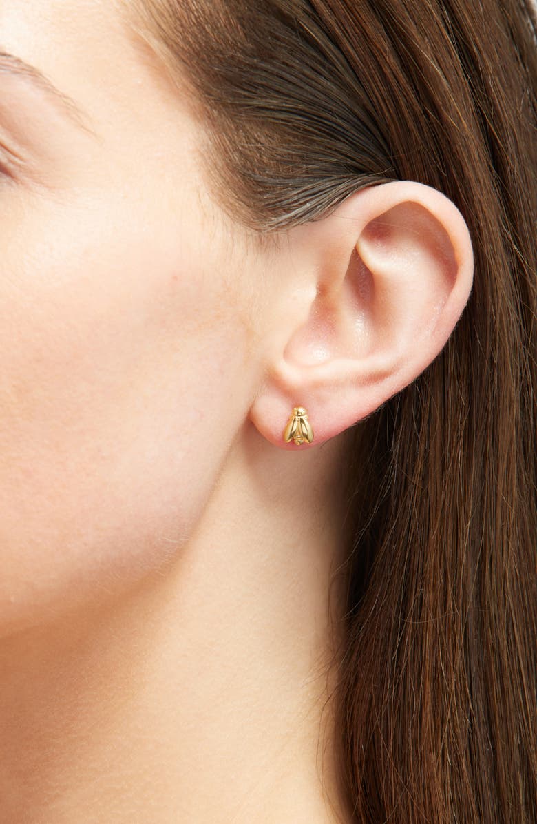 Madewell Demi-Fine Bee Stud Earrings, Alternate, color, 14K Gold
