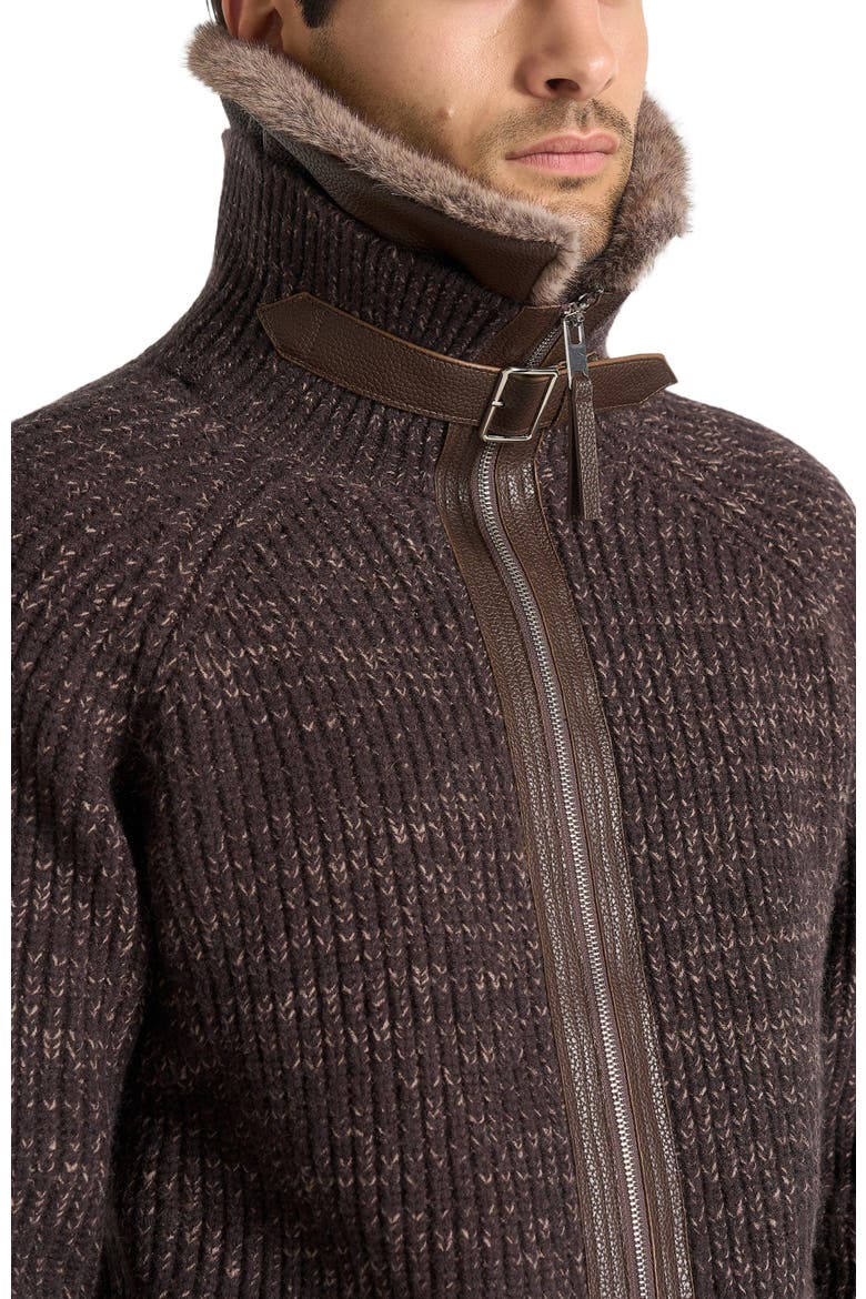 Ariel Unisex Plush Collar Speckled Knit Jacket, Alternate, color, Brown