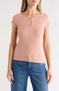Lucky Brand Pointelle Cap Sleeve Cotton Blend Henley