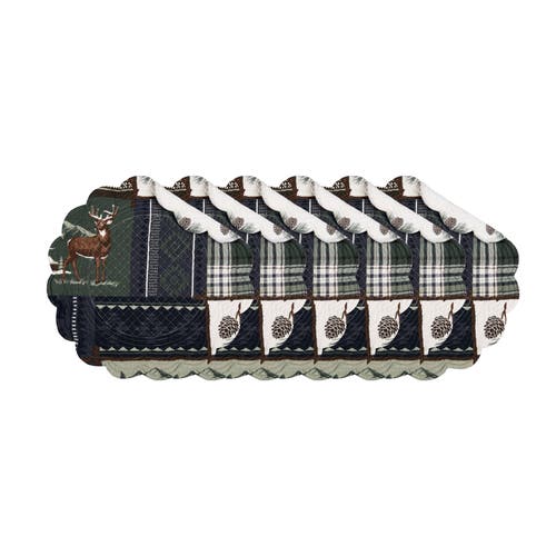 C & F Home C&f Home Greenstone Pines Round Scalloped Placemats Set Of 6 Black Bear Moose, 17" In Green