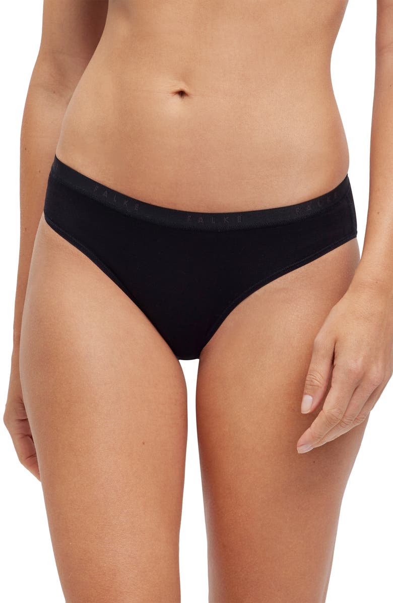 Falke Daily Climate Cotton Blend Bikini Briefs, Main, color, Black