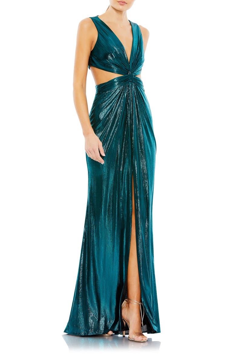 Sleeveless Metallic Cut Out Gown, Main, color, TEAL