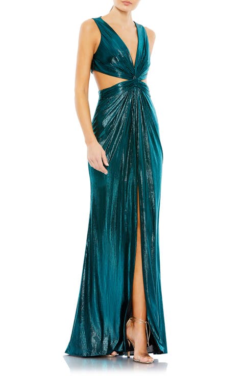Sleeveless Metallic Cut Out Gown