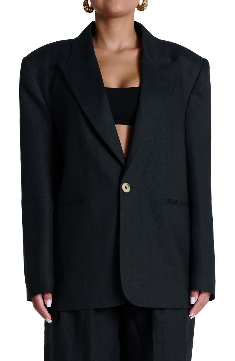 Naked Wardrobe Oversize Linen Blazer, Main, color, Black