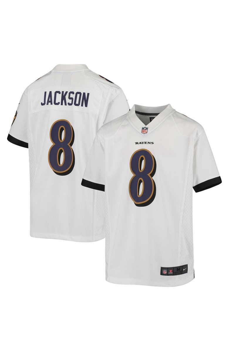 Nike Youth Nike Lamar Jackson White Baltimore Ravens Game Jersey, Alternate, color, 