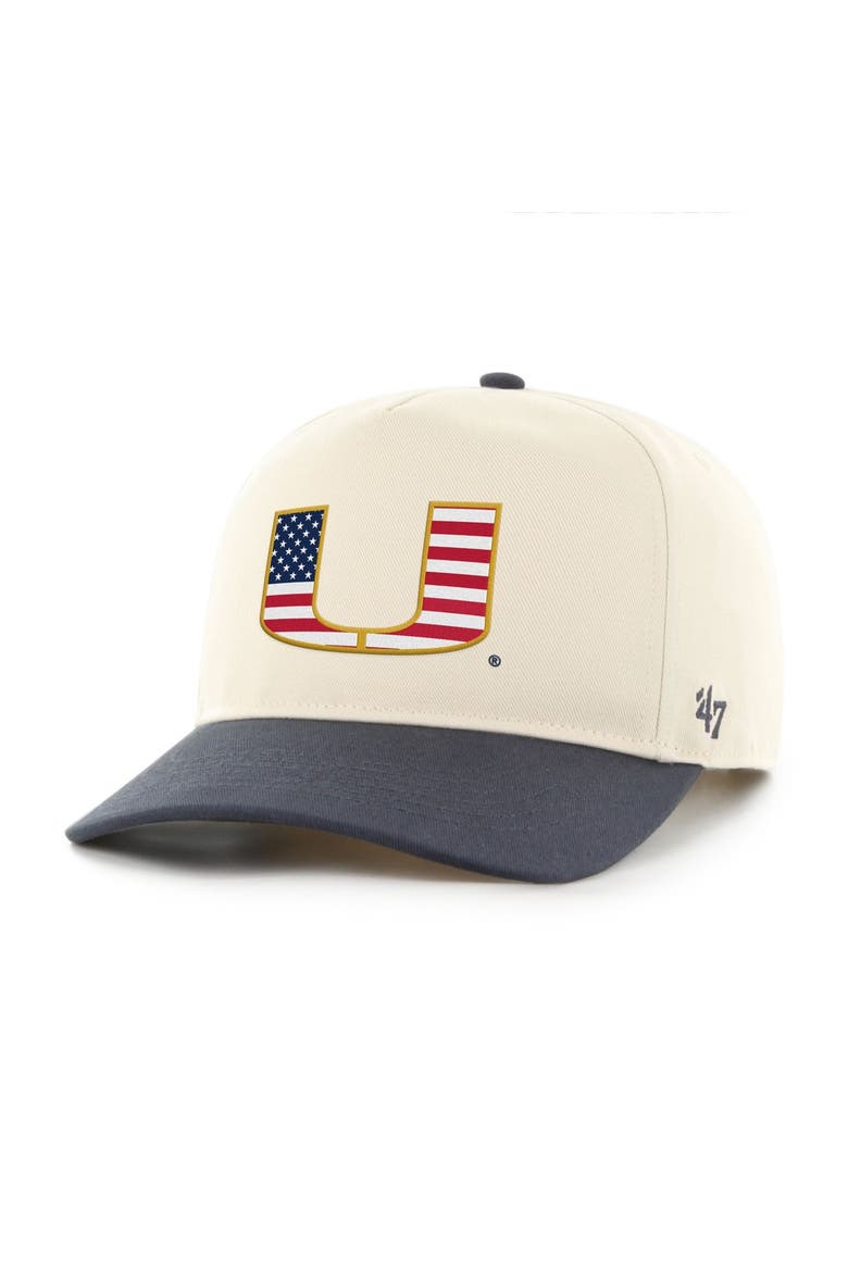 Men's '47 Natural/Navy Miami Hurricanes Americana Flag Hitch Adjustable Hat, Main, color, Natural