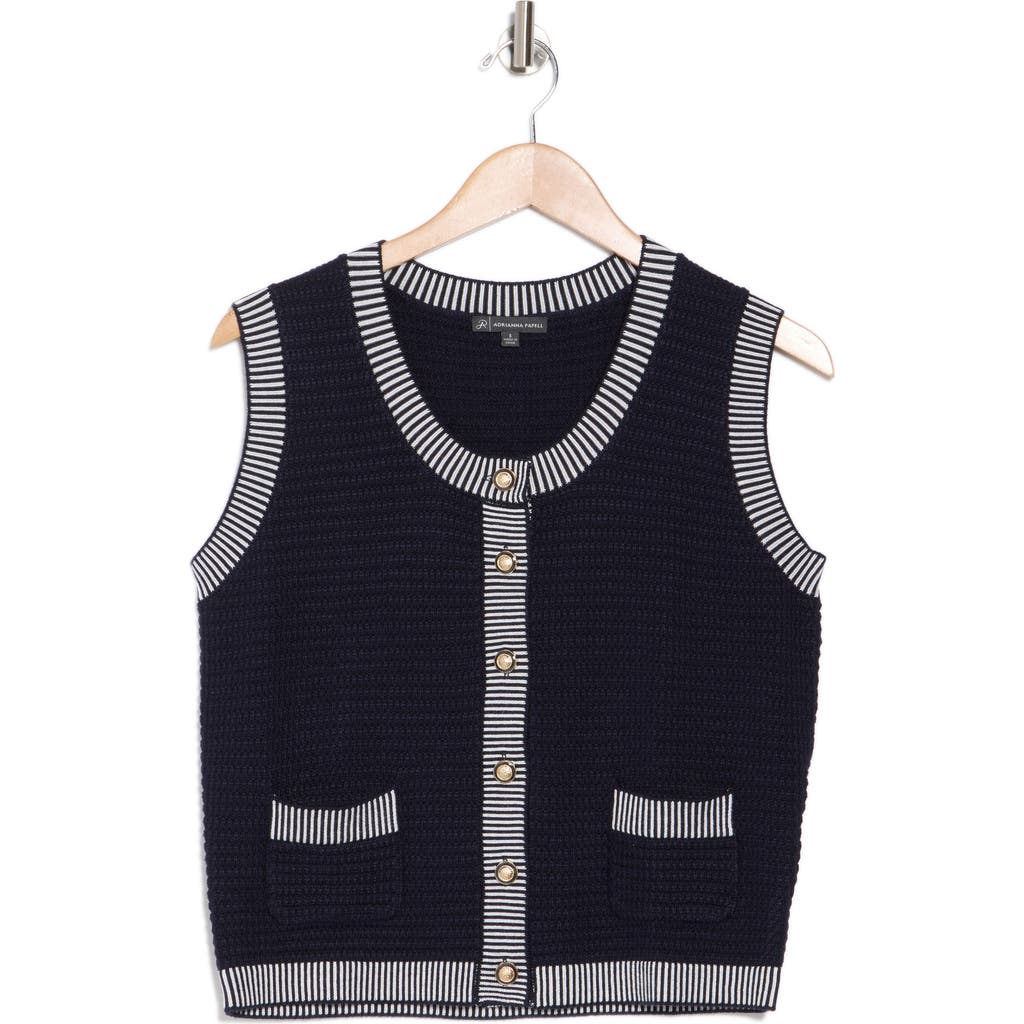 ADRIANNA PAPELL ADRIANNA PAPELL POINTELLE STRIPE SWEATER VEST