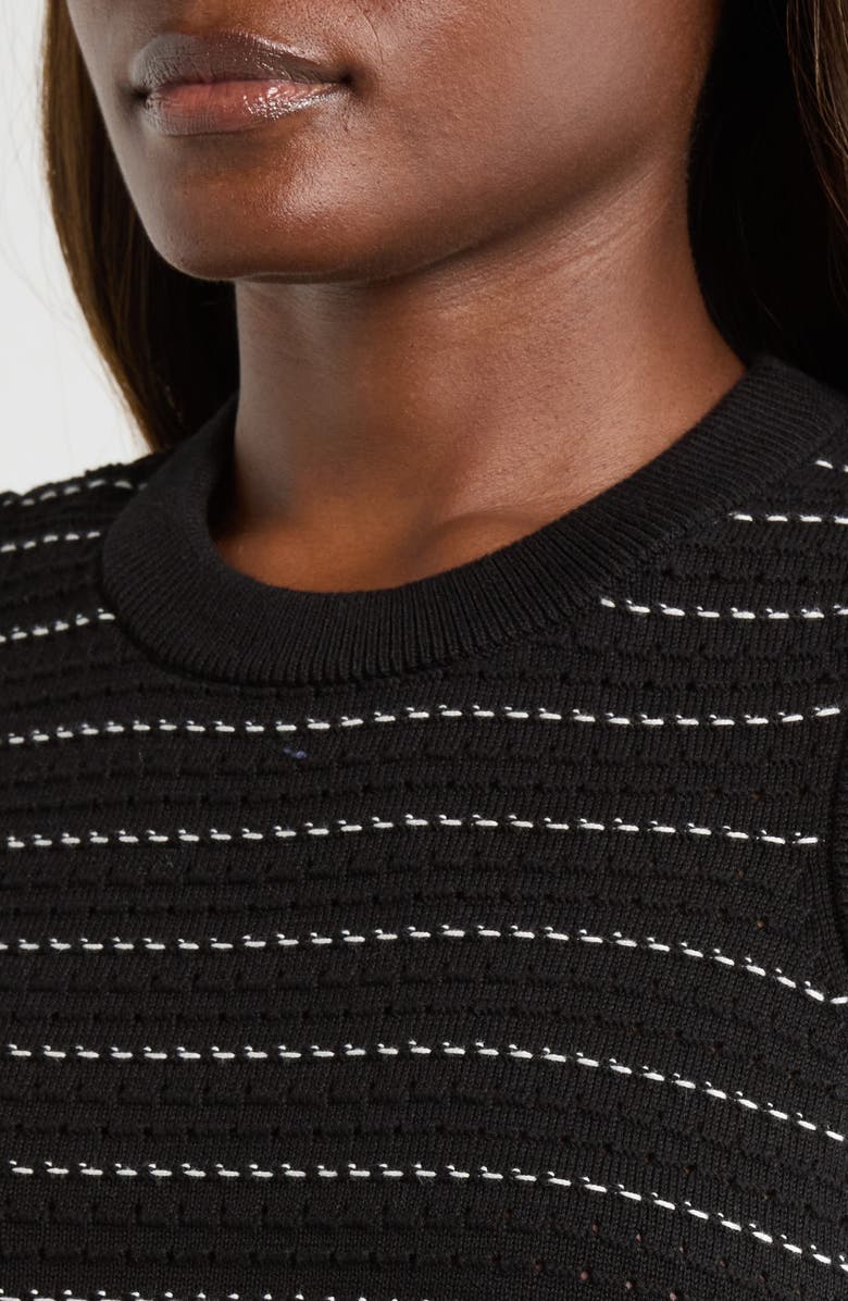 Varley Mindy Mixed Stitch Stripe Sleeveless Cotton Sweater Minidress, Alternate, color, Black
