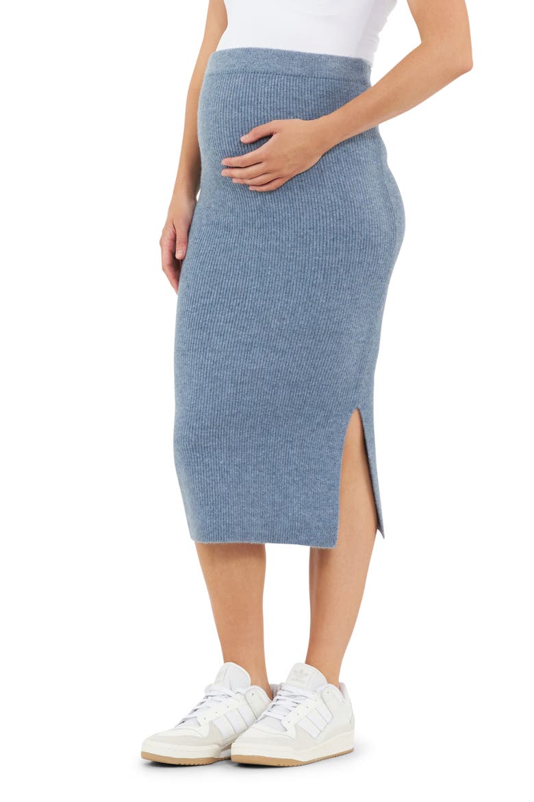 Dani Rib Midi Maternity Skirt, Main, color, DENIM MARLE
