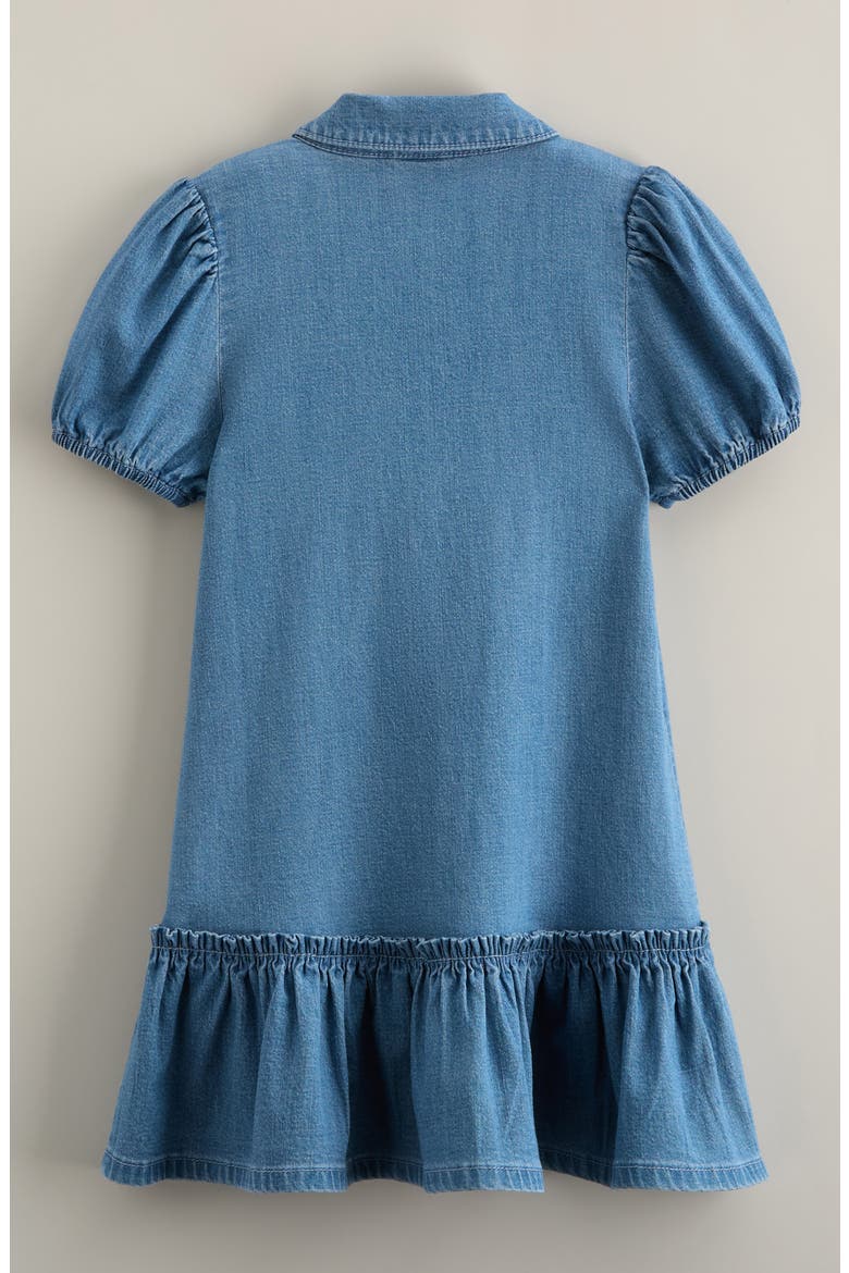 Kids' Ruffle Hem Chambray Shirtdress, Alternate, color, MID GEM WASH